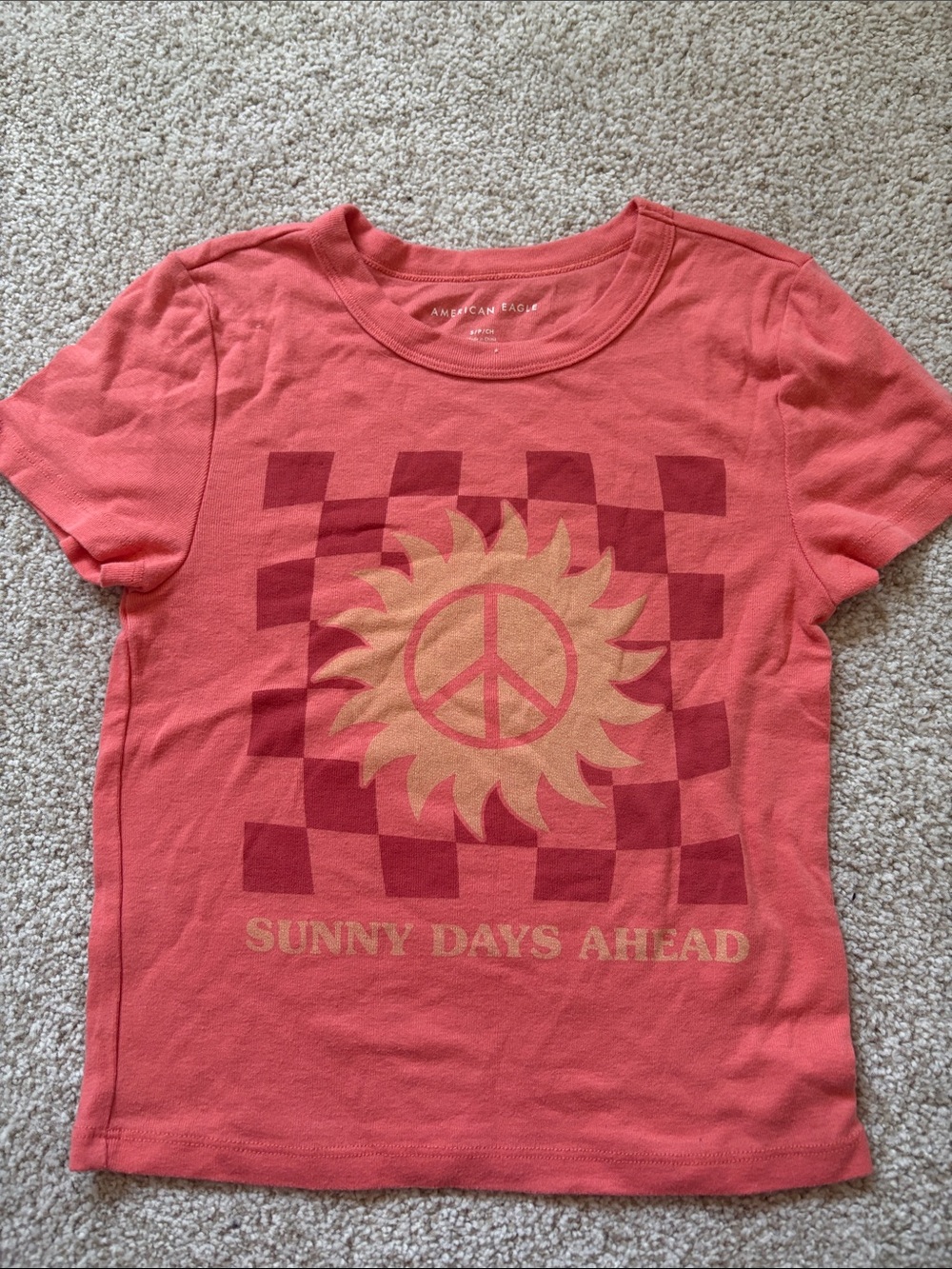 American Eagle Outfitters Coral Graphic Tee with Sun Peace Design